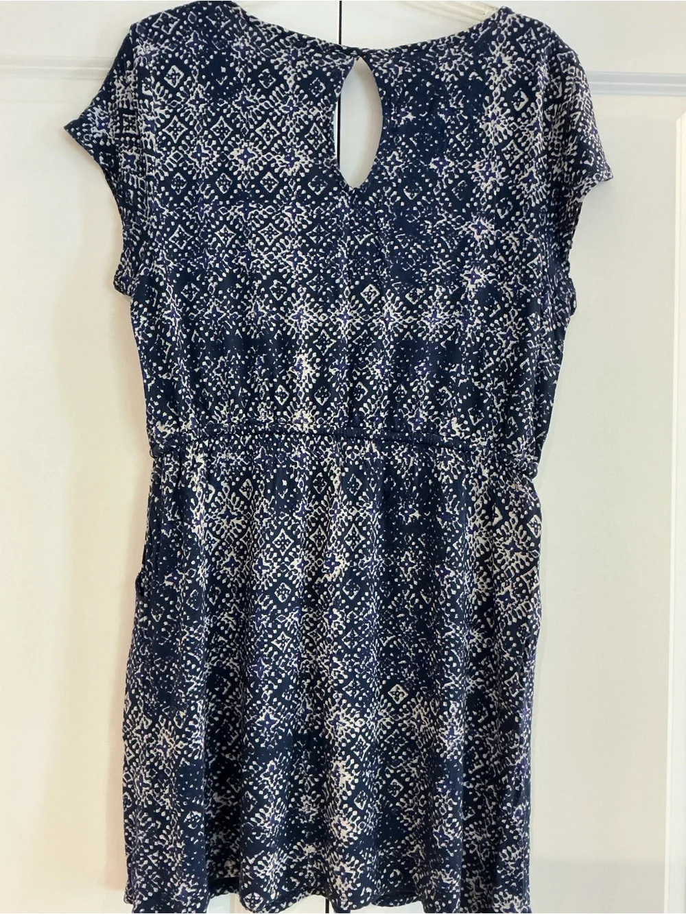 Women's Navy Printed Short Sleeve Tie-Waist Dress - Picture 3 of 4